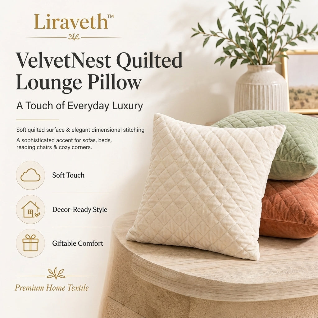 Liraveth™ VelvetNest Quilted Lounge Pillow